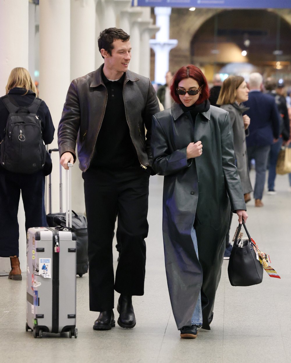 Feature Dua Lipa and Boyfriend Callum Turner Travel Together in Style in Coordinated Leather Jackets