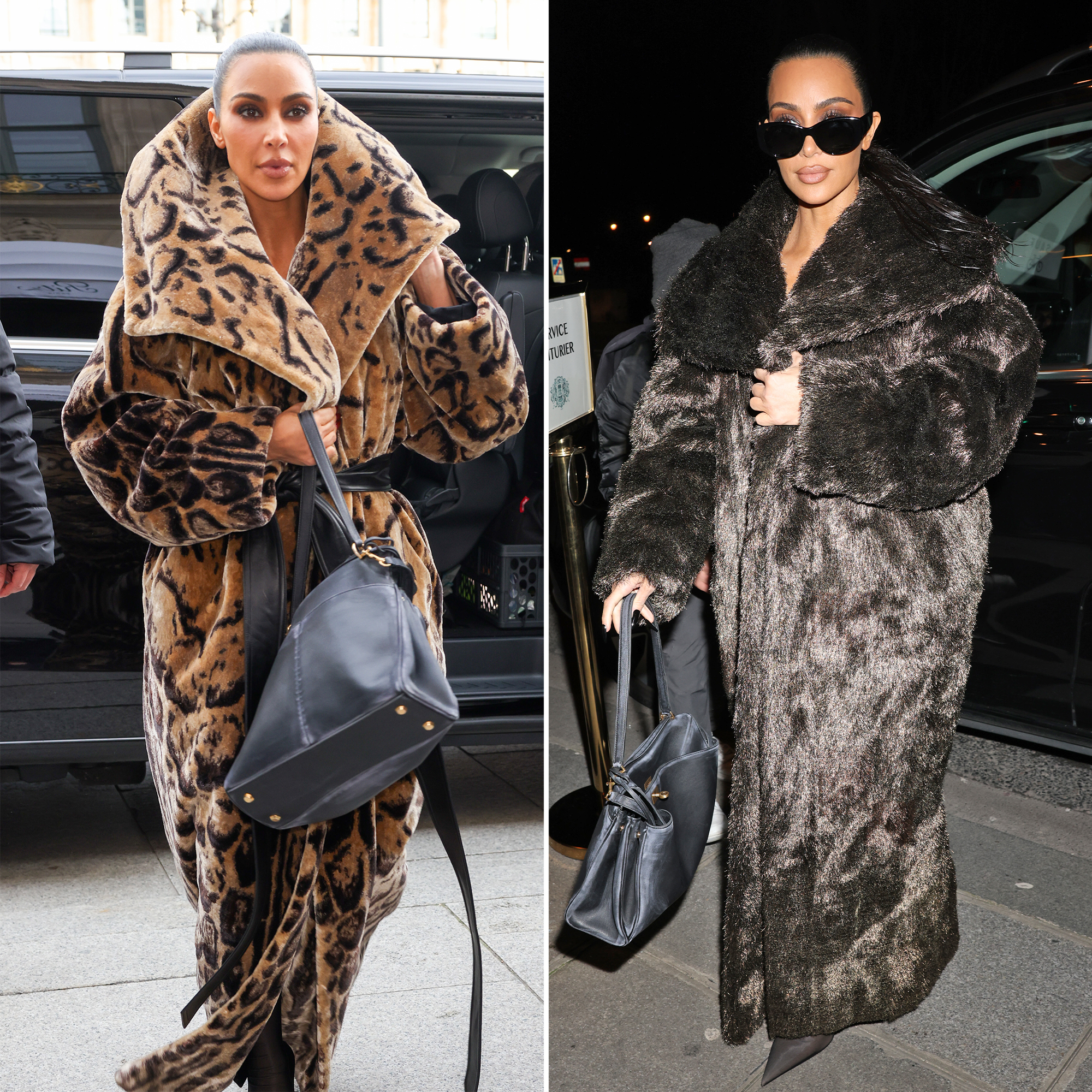 Kim Kardashian Wears 2 Back-To-Back Fur Coats at Paris Fashion Week