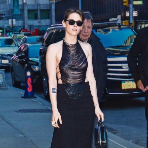 Kristen Stewart Goes Monochrome in Black Cut-Out Halter Top and Maxi Skirt in NYC