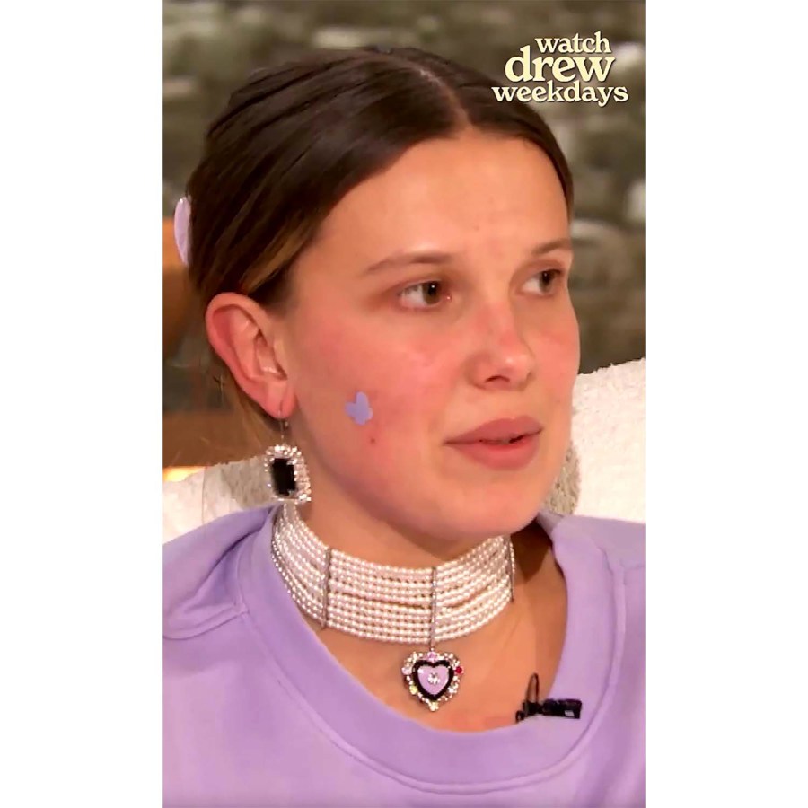 Millie Bobby Brown Matches Lilac Pimple Patch to Sweatsuit