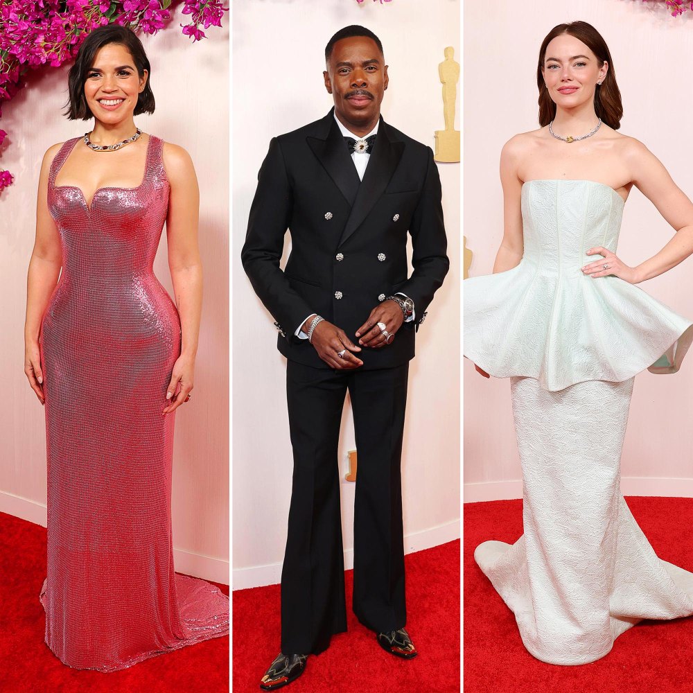 Oscars 2024 Red Carpet 96th Annual Academy Awards Arrivals 725 America Ferrera, Colman Domingo, Emma Stone.