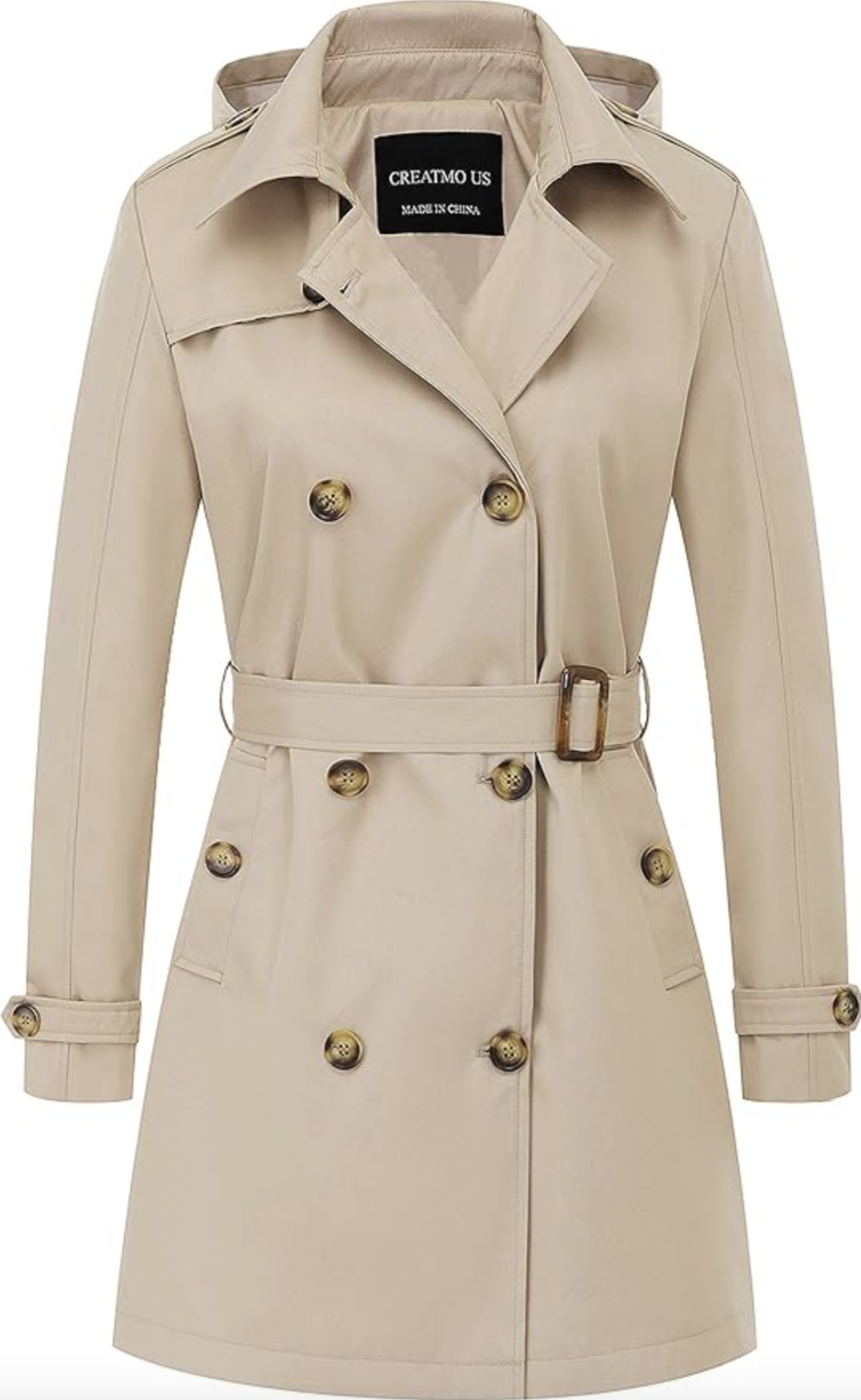 CREATMO US Women's Trench Coat Double-Breasted