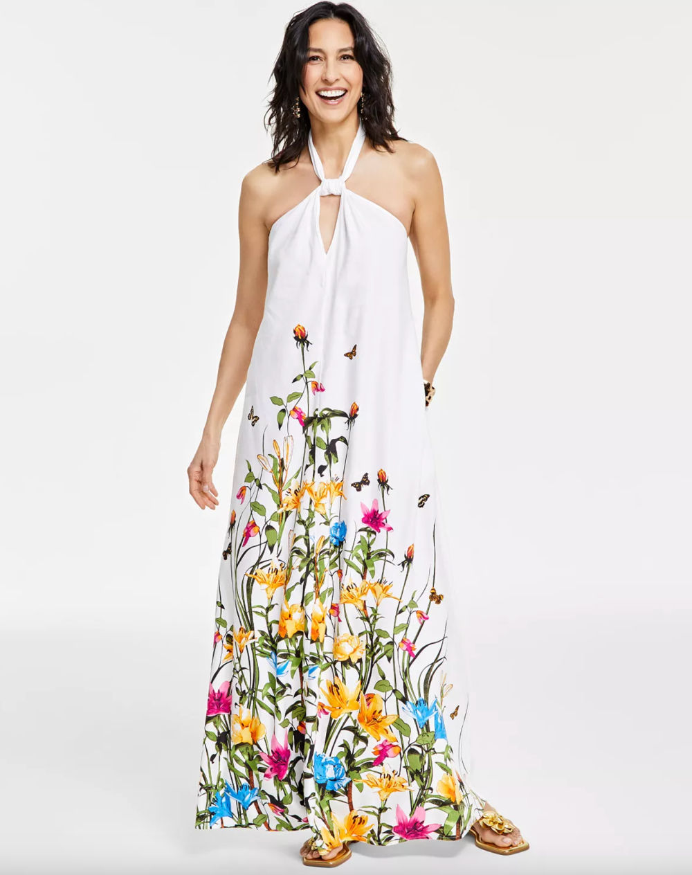 I.N.C. International Concepts Women's Floral-Print Halter Keyhole Maxi Dress