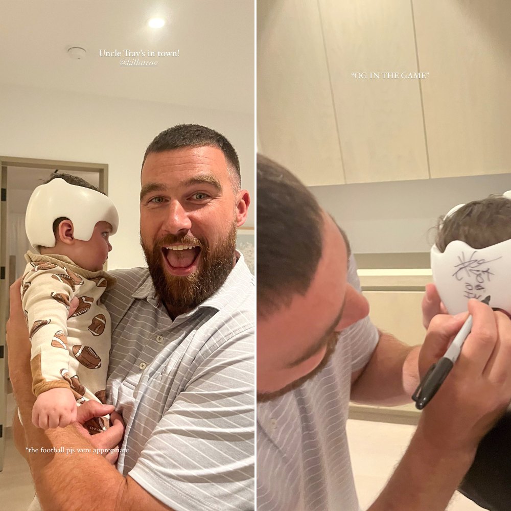 Travis Kelce Adorably Holds Chandler Parsons' Son After Golf Outing, Signs Infant's Cranial Helmet