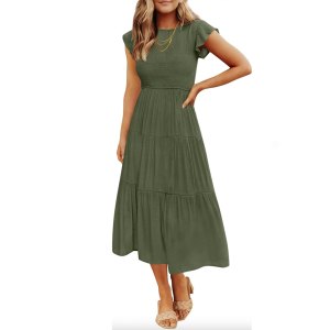 Zesica Flutter Sleeve Tiered Midi Dress