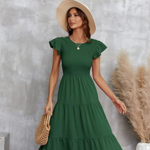 Ecowish Ruffle Cap Sleeve Midi Dress