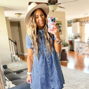 LookbookStore Short Sleeve Denim Dress