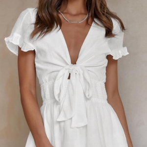 Prettygarden Tie Front Mini Dress