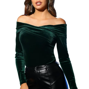 Unique Bargains Velvet Off-Shoulder Top