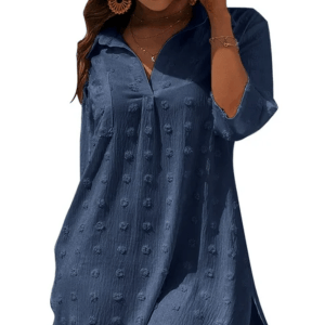 UVN Chiffon Loose Pom Pom Shirt Dress