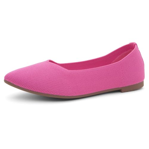 Shoe Land Carinne Pointed-Toe Knit Ballet Flat