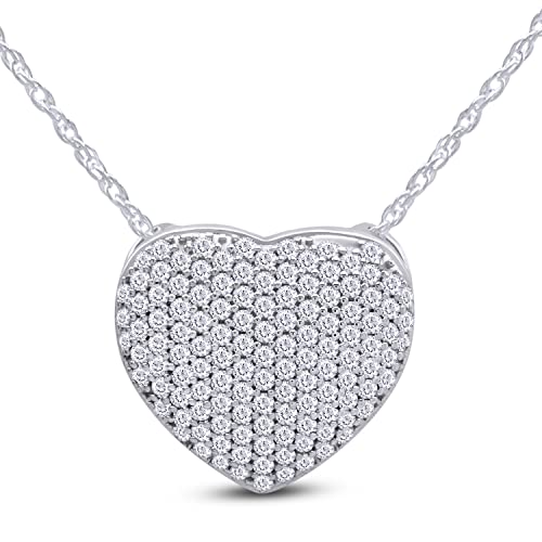 Wishrocks Cubic Zirconia Puffed Heart Pendant Necklace