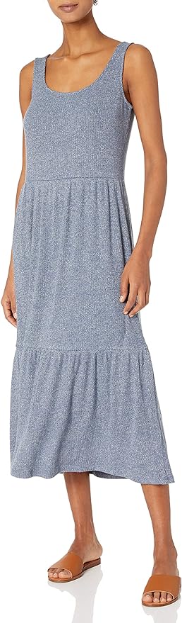 Amazon Essentials Women's Cozy Knit Rib Sleeveless Tiered Maxi Dress