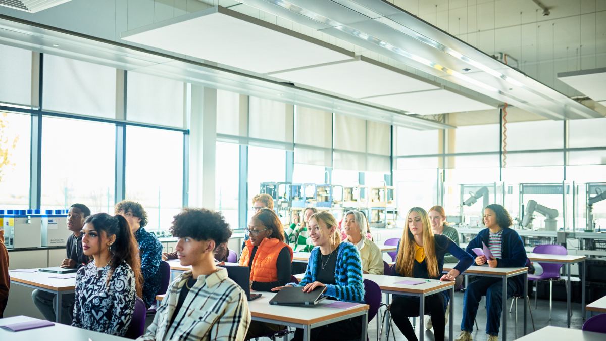 Students sitting in class at technical college