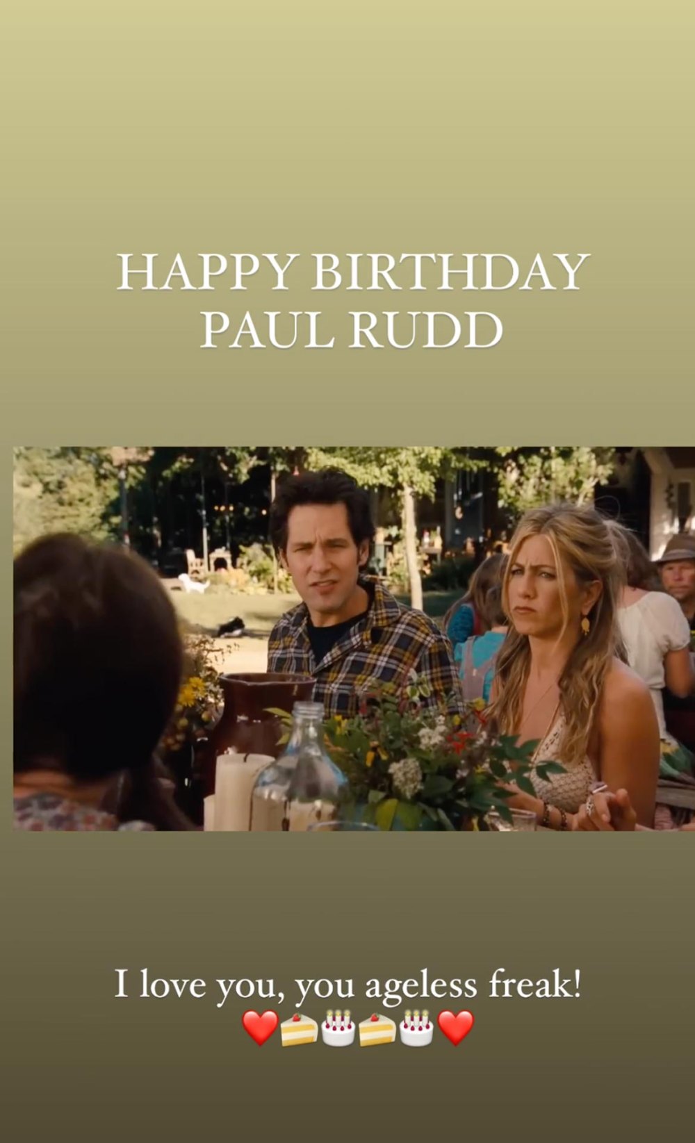 Jennifer Aniston Calls Paul Rudd an Ageless Freak on His Birthday