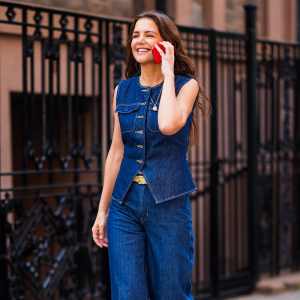 Katie Holmes Puts a Spring-Like Twist on the Traditional Canadian Tuxedo