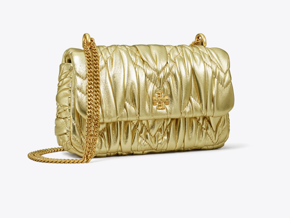 Mini Kira Metallic Diamond Ruched Flap Shoulder Bag