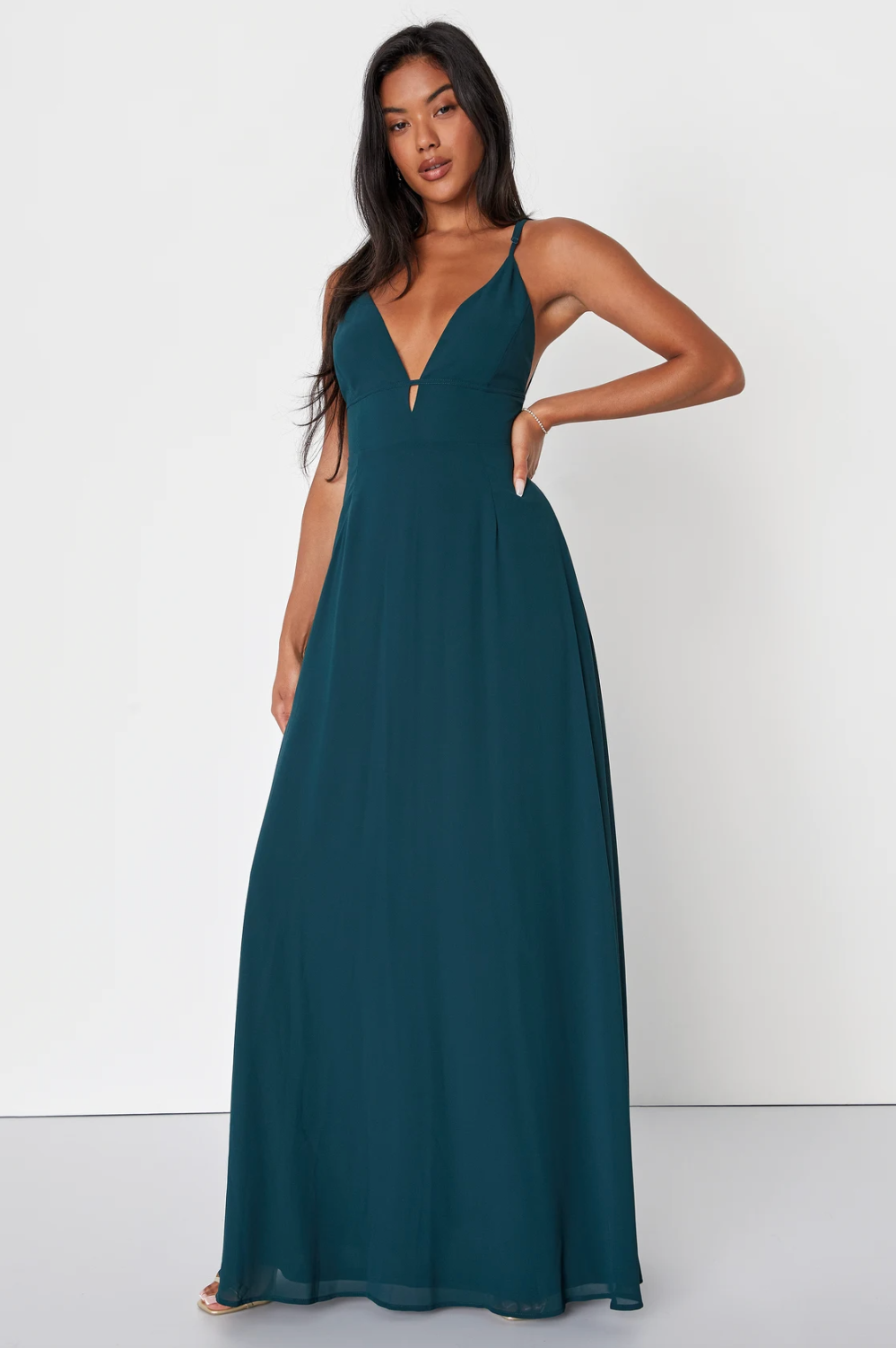 Lulu's Irresistible Elegance Emerald Green Backless Strap Maxi Dress
