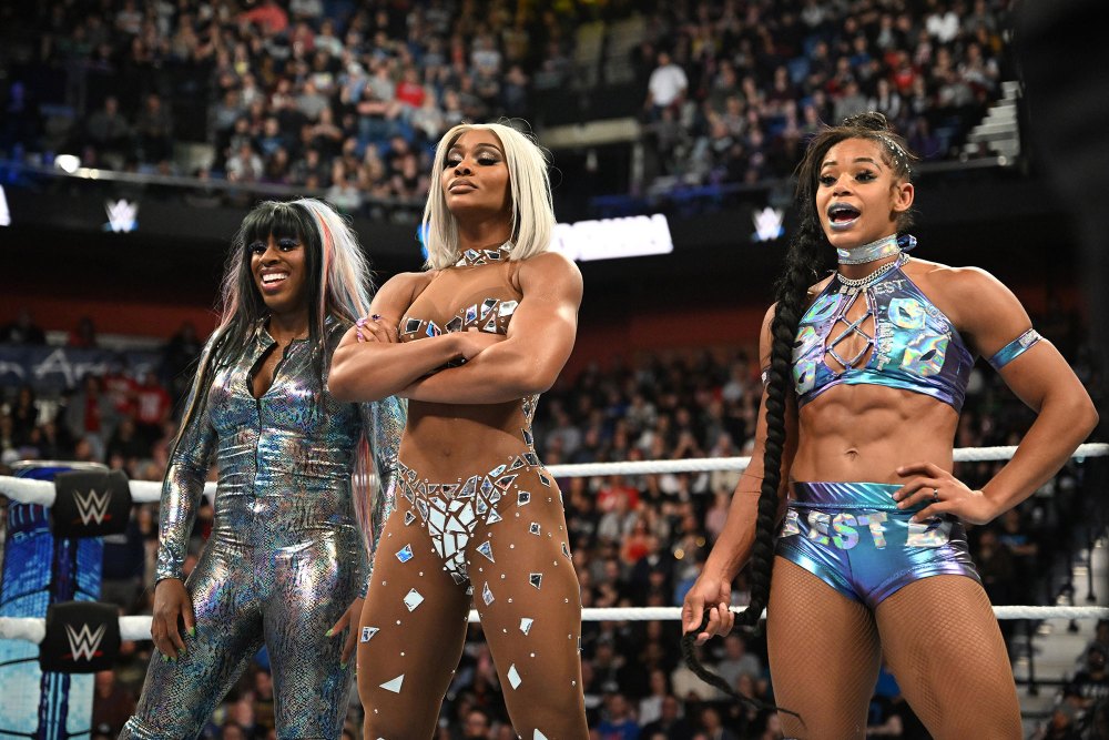 WWE Montez Ford Shares Emotional Reaction to Wife Bianca Belair Historic Moment on SmackDown Bianca Belair Jade Cargill and Naomi Photo