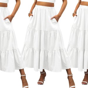 Anrabess Boho Pleated A-Line Flowy Skirt