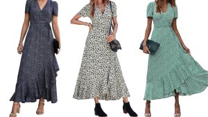 Prettygarden V-Neck Ruffle Hem Wrap Maxi Dress Amazon