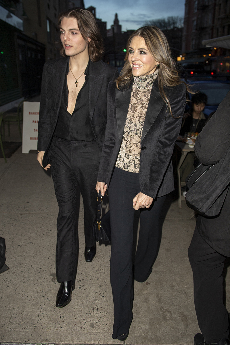 Damian and Elizabeth Hurley in NYC on April 4, 2024.