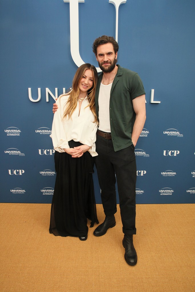 Kaley Cuoco and Tom Bateman at the NBC USG Emmy Kick-Off Luncheon on April 23, 2024.