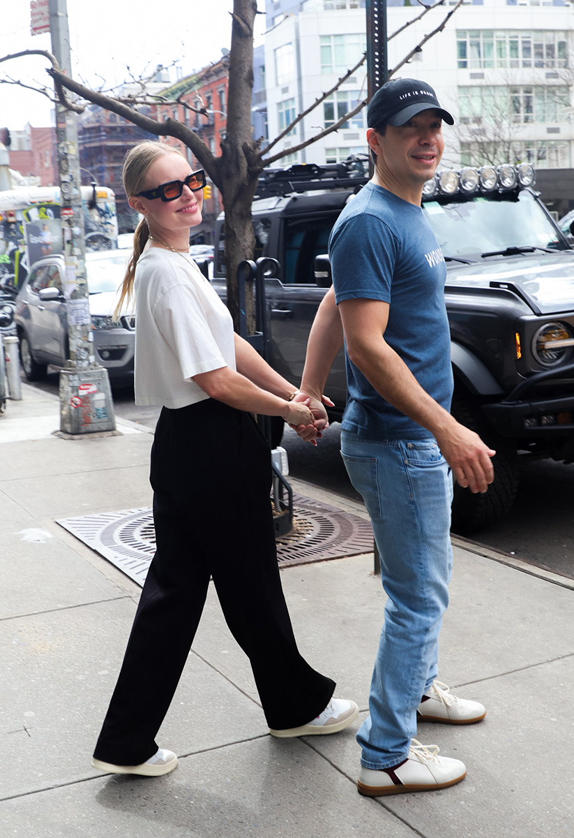 Kate Bosworth and Justin Long in New York City on April 6, 2024.