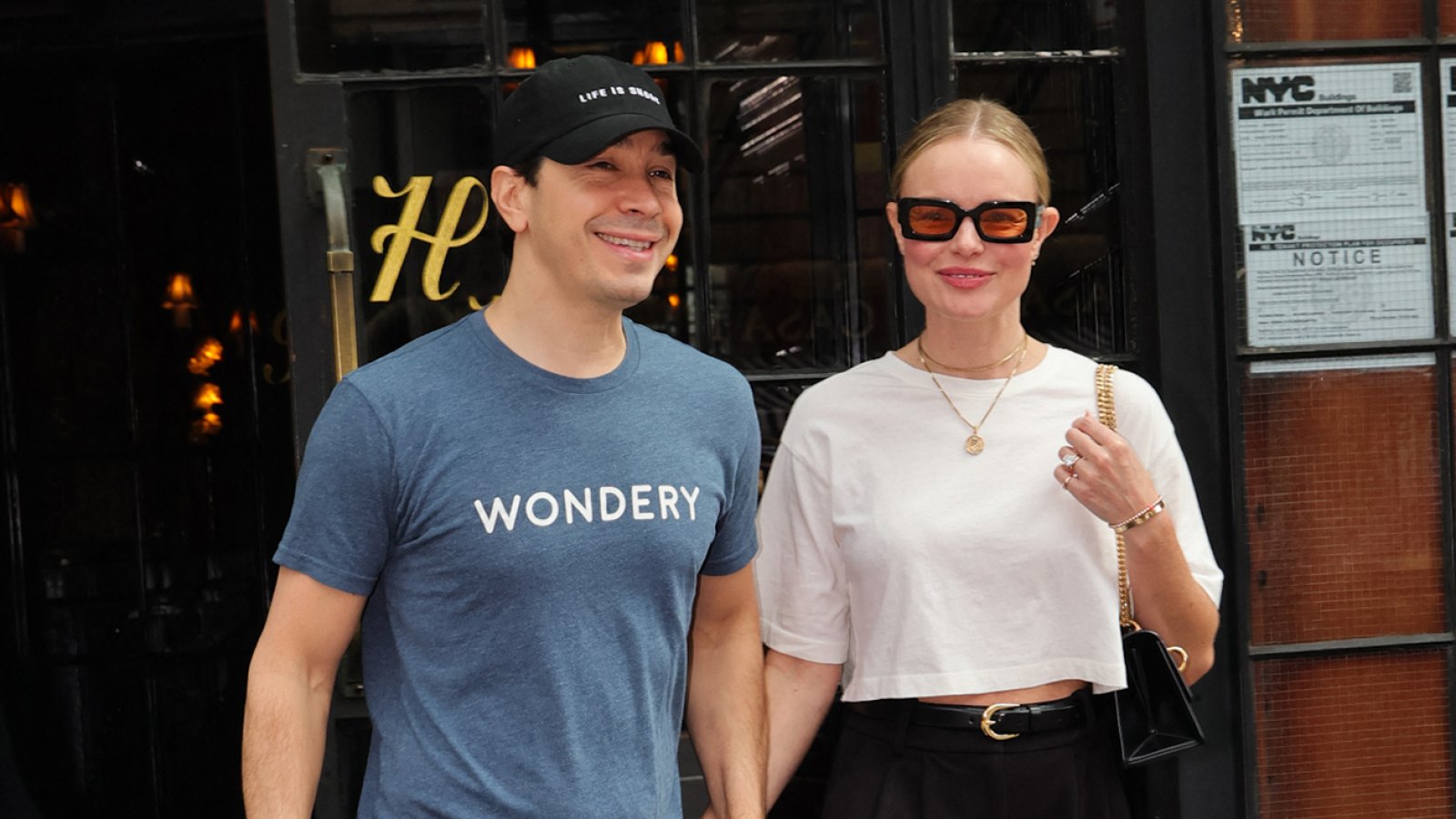 Justin Long and Kate Bosworth in New York City on April 6, 2024.