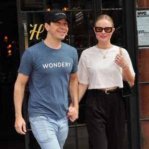 Justin Long and Kate Bosworth in New York City on April 6, 2024.