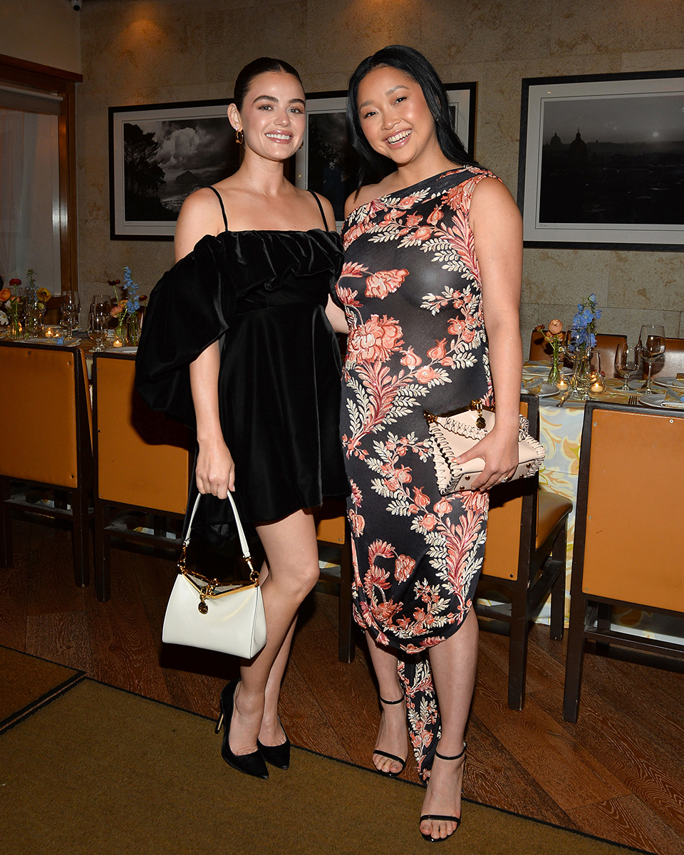 Lucy Hale and Lana Condor at an Etro dinner in Los Angeles on April 24, 2024.