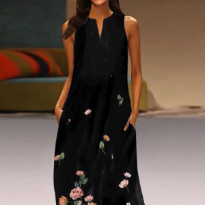 Qleicom Floral Print V-Neck Sleeveless Dress