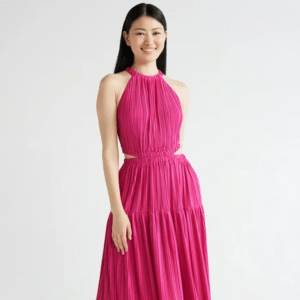 Scoop Pleated Plisse Halter Maxi Dress