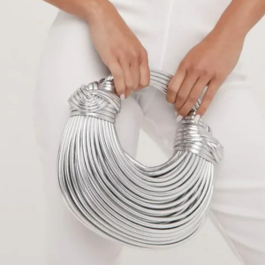 Shapewearstudio Silver Leather Weave Handbag