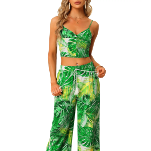 Allegra K Two-Piece Tropical Print Set