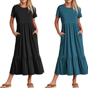 Anrabess Flowy Tiered Maxi Dress with Pockets Amazon