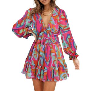 Dokotoo Knotted Tiered Chiffon Mini Skater Dress Amazon