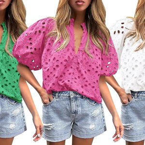 Prettygarden Hollow Out Lace Embroidered Blouse Amazon