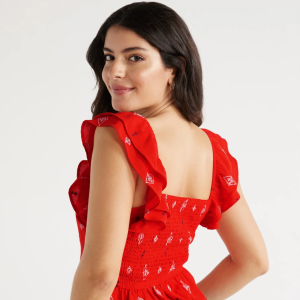 Sofia Jeans Double Ruffle Embroidered Top