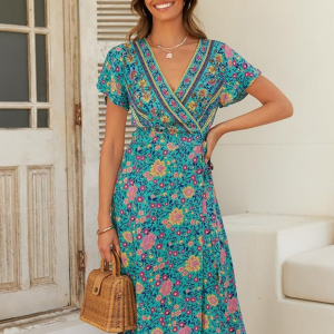 Zesica Bohemian Floral Wrap Maxi Dress