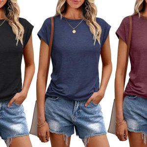 Automet Loose Fit Crew Neck Cap Sleeve T-Shirt Amazon