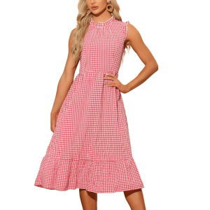 Allegra K Plaid Ruffled Sleeveless Dress