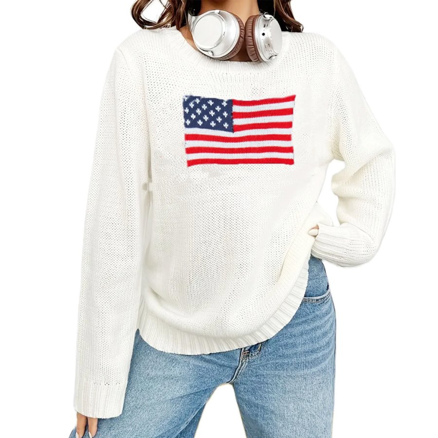 Flag Shirt Tail V Cotton Sweater main image 1