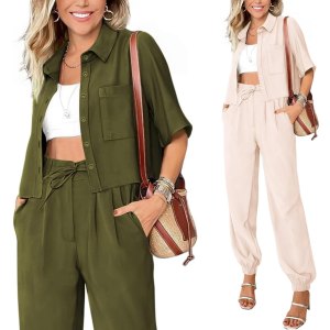 Btfbm 2-Piece Button Down Shirt Long Pant Matching Set Amazon