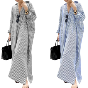 Chouyatou Striped Cotton Maxi Shirt Dress