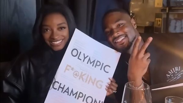 Simone Biles Poses With 'Olympic F–king Champion' Menu During Dinner With Jonathan Owens