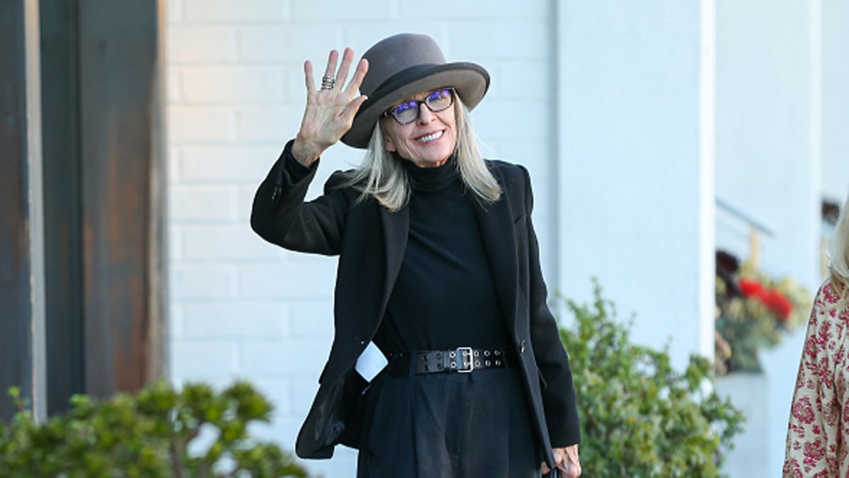 diane keaton in monochromatic black outfit