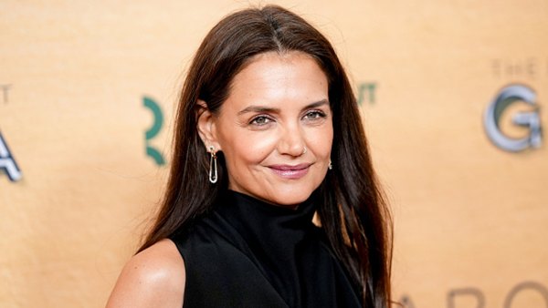 Katie Holmes in black dress on red carpet