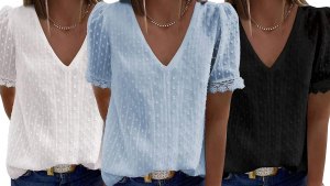 Tznbgo Short Sleeve V-Neck Lace Blouse Walmart