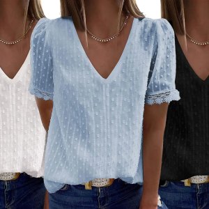 Tznbgo Short Sleeve V-Neck Lace Blouse Walmart